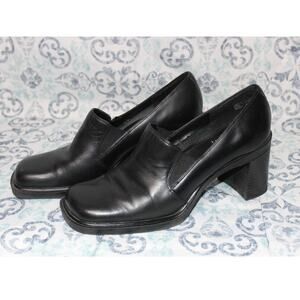 Mootsies Tootsies Women's Black‎ Leather Block Heel Loafers Size 8.5 Medium